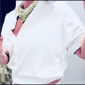 VINCE CAMUTO Womens Ivory Cuffed-Sleeve V/open Neck- ButtonUp-Button Down Top XS